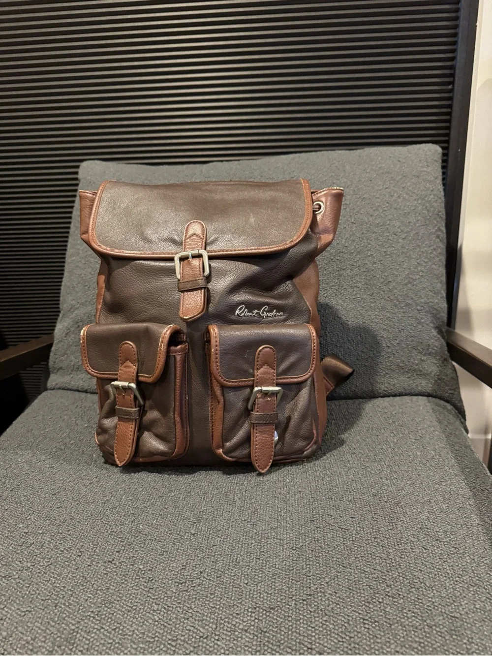Robert Graham Leather Brown Men’s Backpack - Classic Travel Rucksack